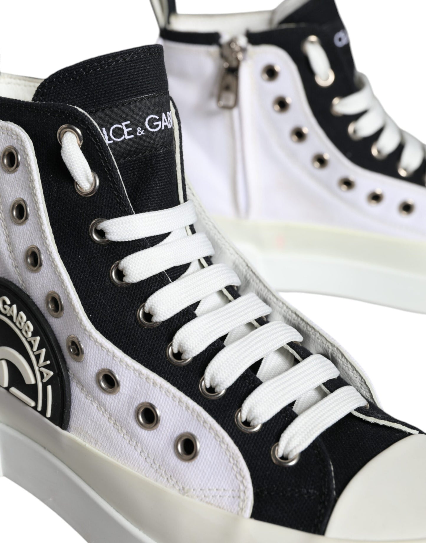 Dolce &amp; Gabbana White Black Canvas Logo Mid Top tennarit