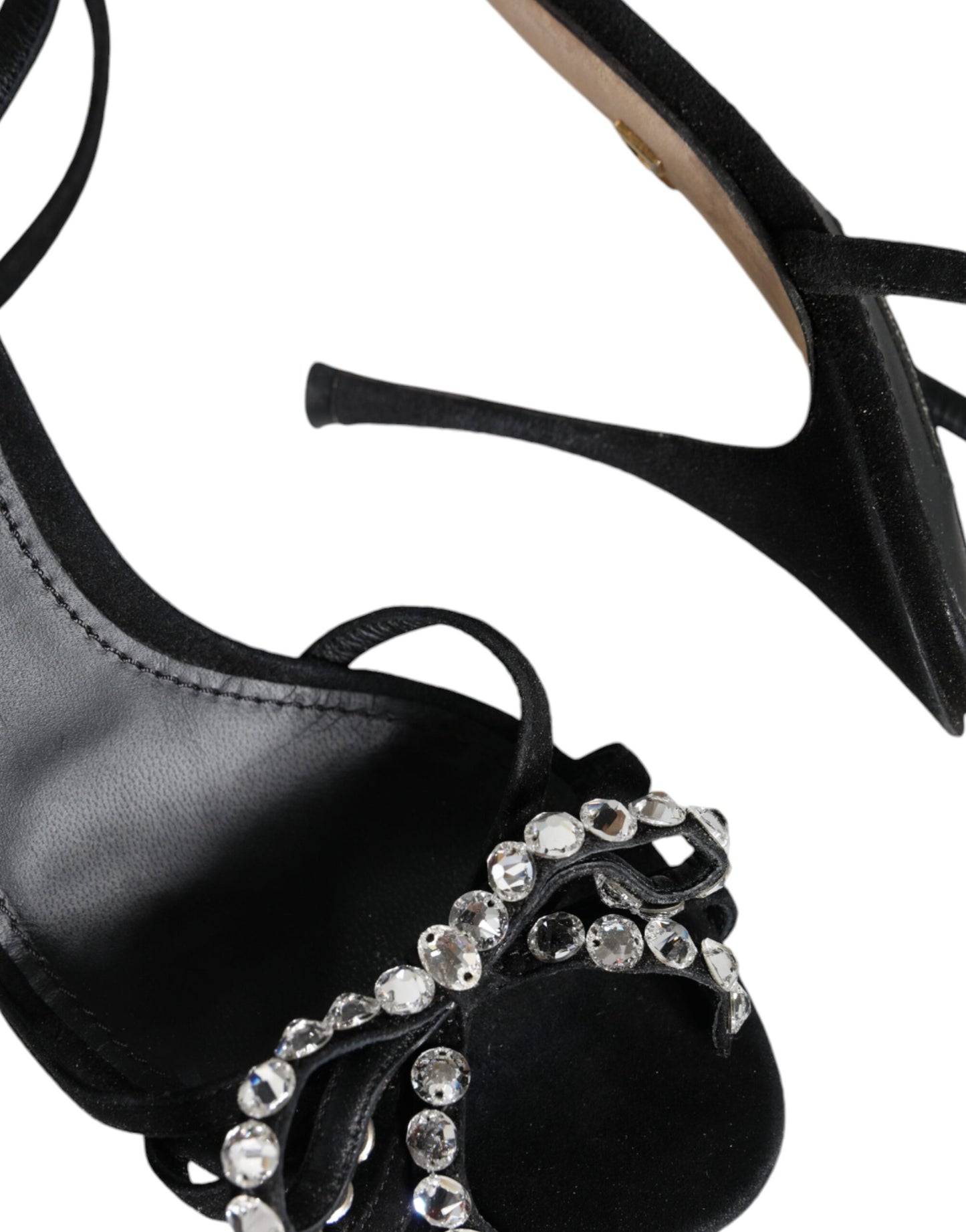 Dolce &amp; Gabbana Black Suede Crystals KEIRA Sandals Shoes