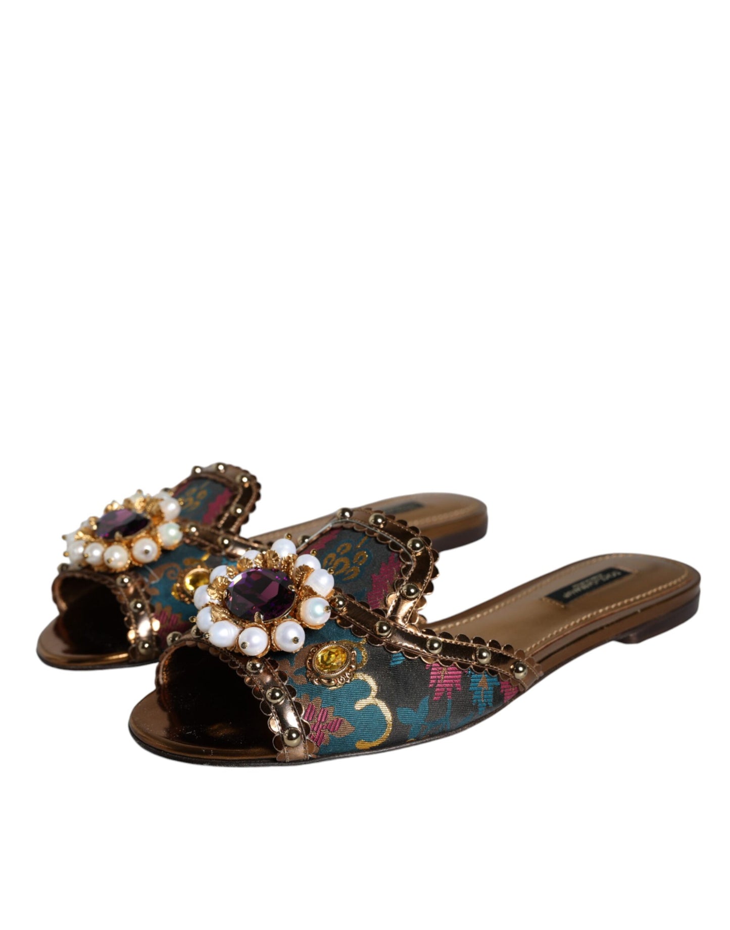 Dolce & Gabbana Multicolor Jacquard verschönert Rutschen Flats Schuhe