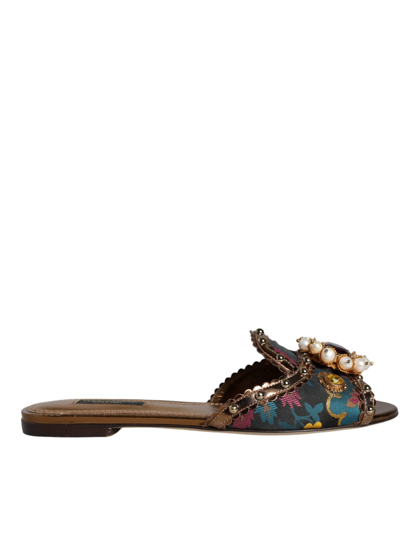 Dolce & Gabbana Multicolor Jacquard verschönert Rutschen Flats Schuhe