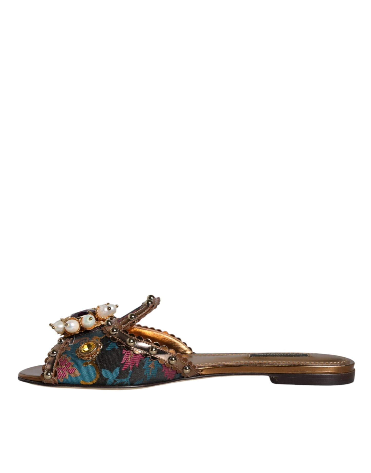 Dolce & Gabbana Multicolor Jacquard verschönert Rutschen Flats Schuhe