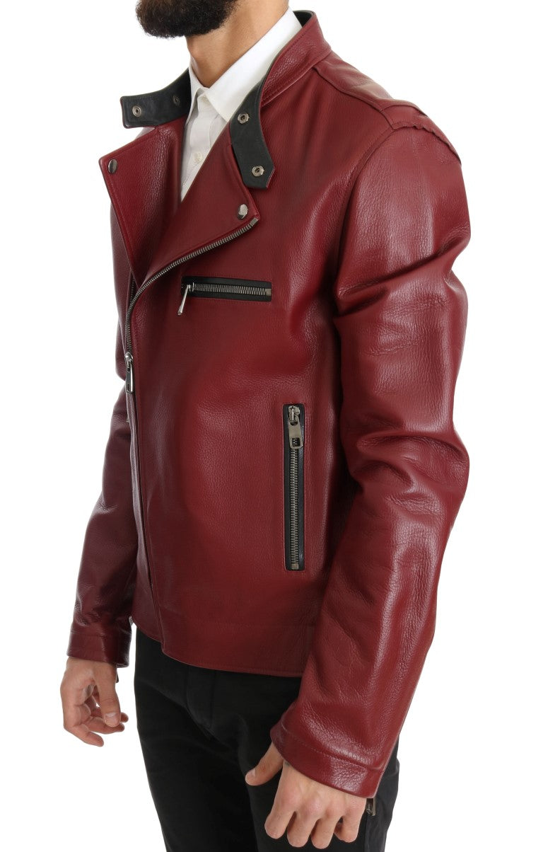 Dolce & Gabbana Strahlend rote Biker-Motorradjacke aus Leder