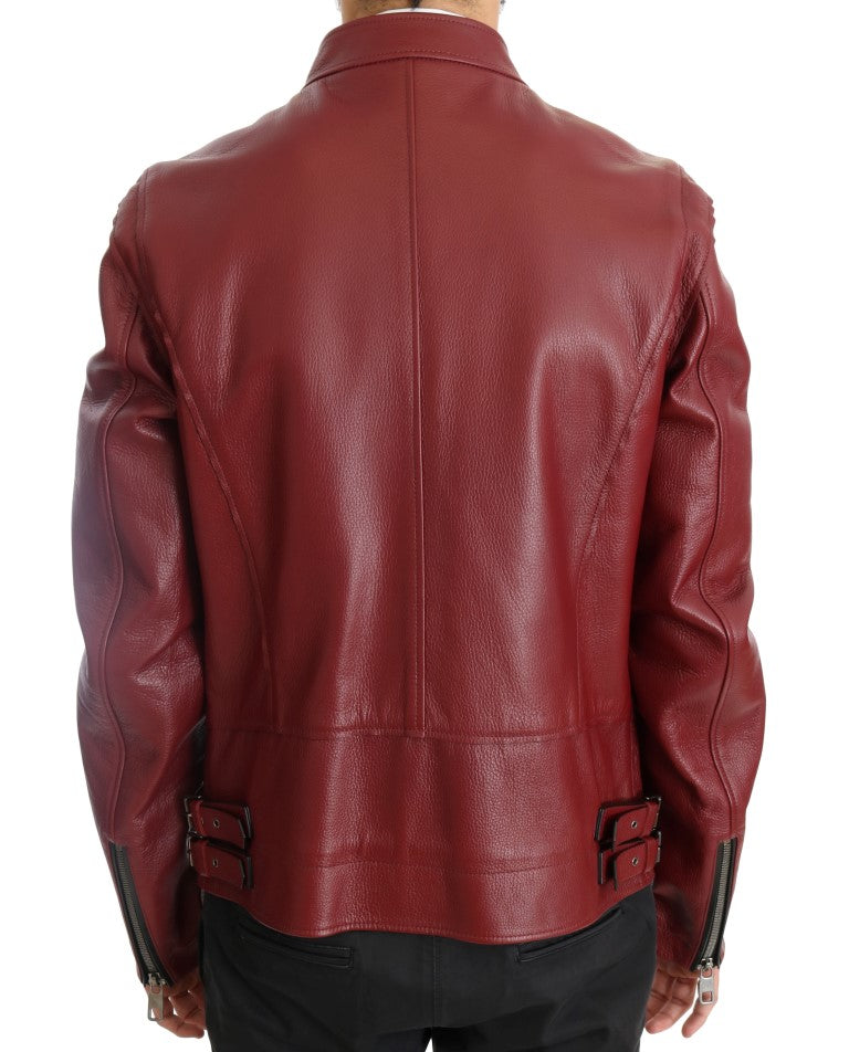 Dolce & Gabbana Strahlend rote Biker-Motorradjacke aus Leder