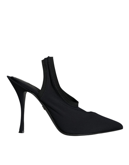 Dolce &amp; Gabbana Black Jersey Stretch Heels Slingback -kengät