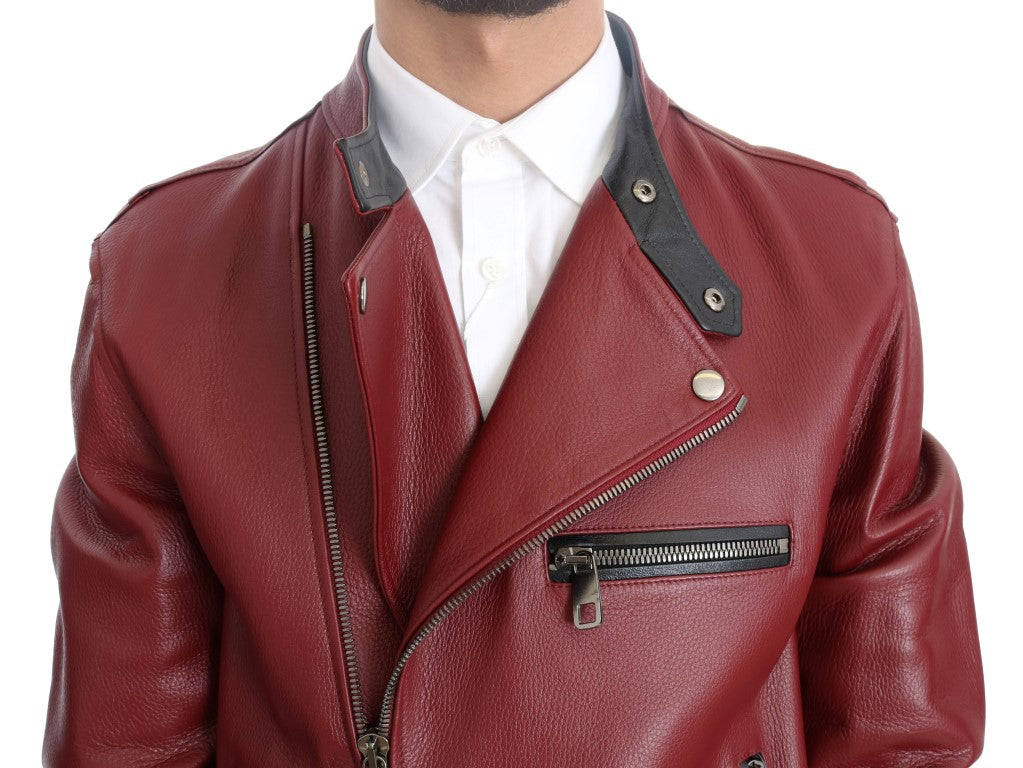 Dolce & Gabbana Strahlend rote Biker-Motorradjacke aus Leder