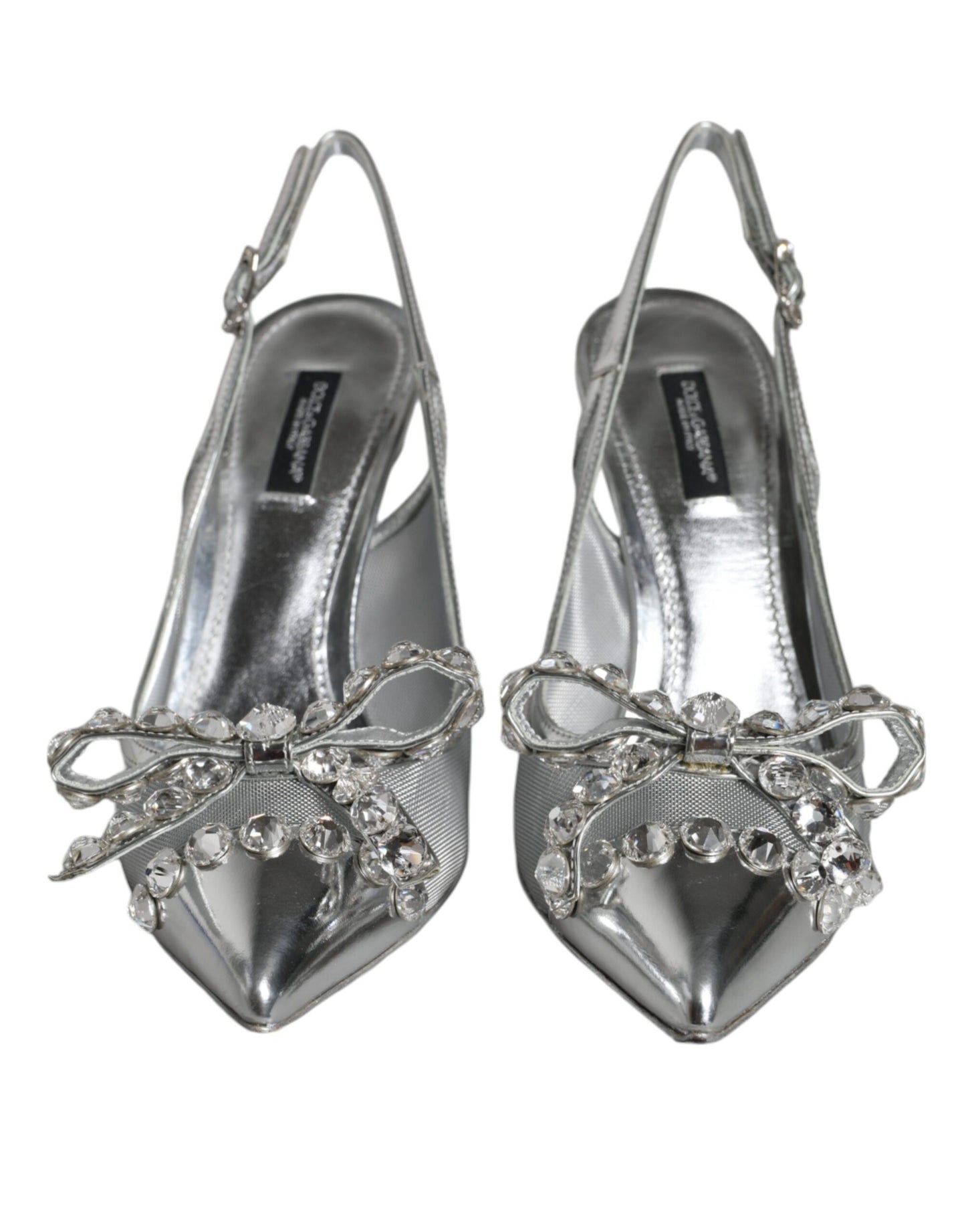 Dolce &amp; Gabbana hopeaverkkokristallikoristeiset Slingback-kengät