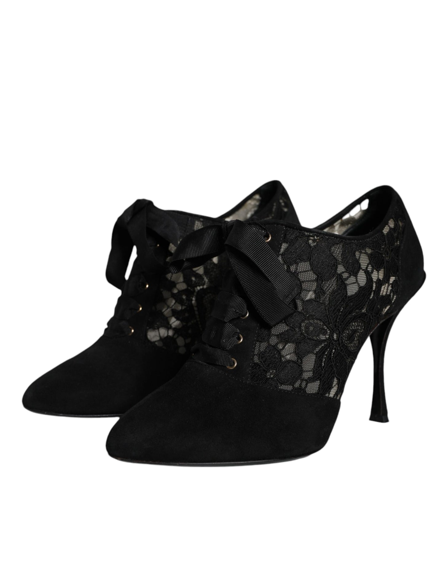 Dolce &amp; Gabbana Black Taormina Lace Up Stretch Heels Shoes