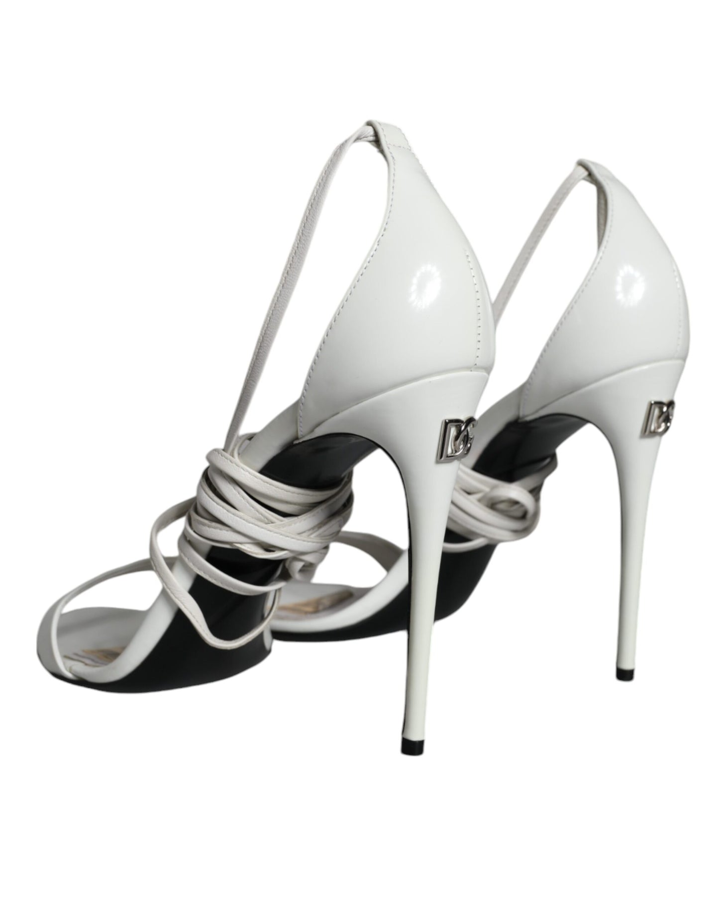 Dolce &amp; Gabbana White Leather High Heels Sandals Shoes