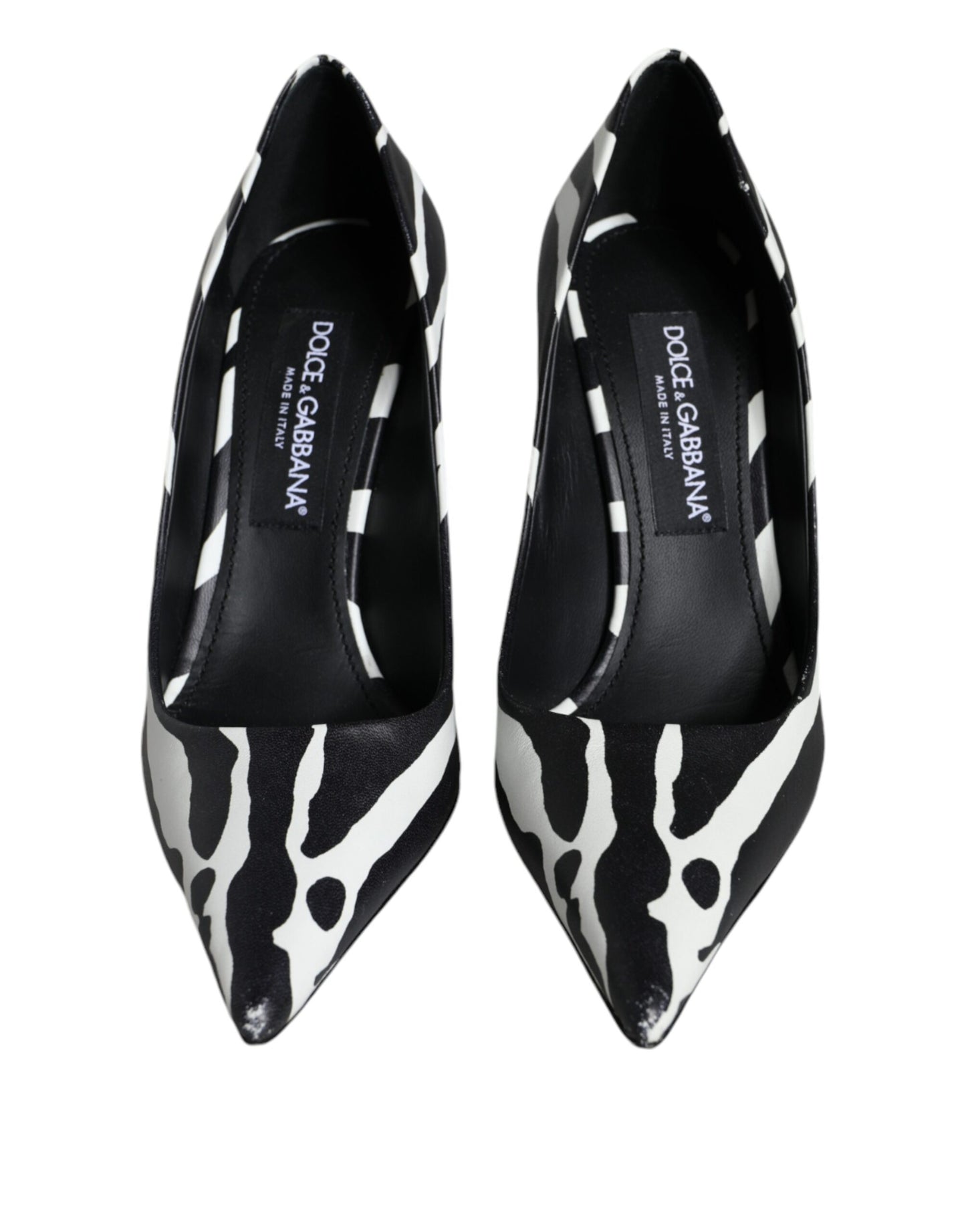 Dolce &amp; Gabbana White Black Zebra Leather Heels Pumps Shoes