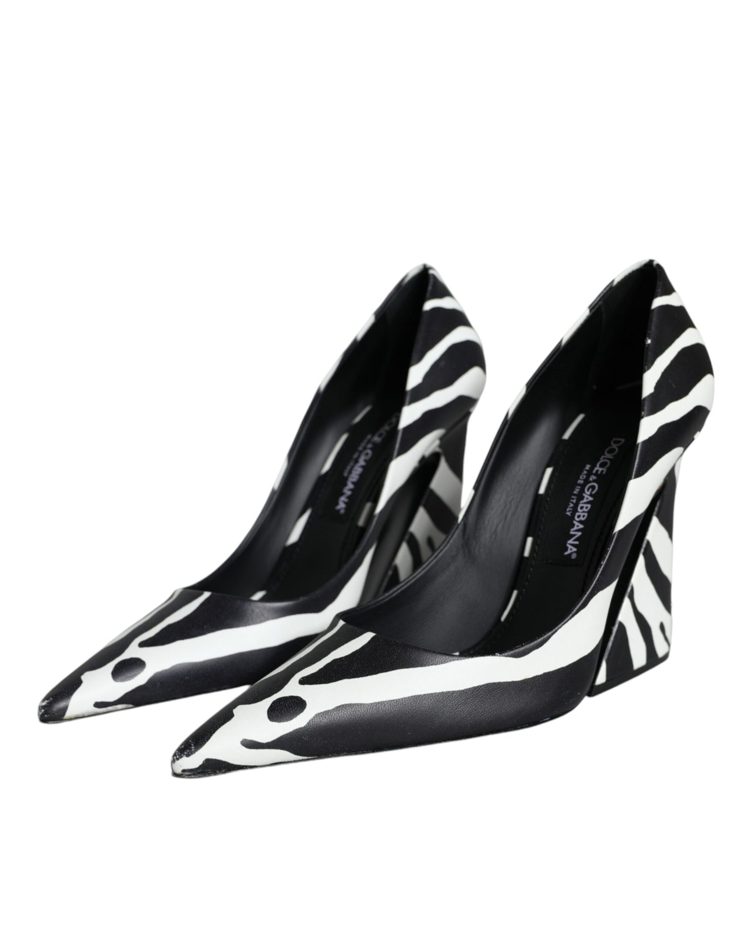 Dolce &amp; Gabbana White Black Zebra Leather Heels Pumps Shoes