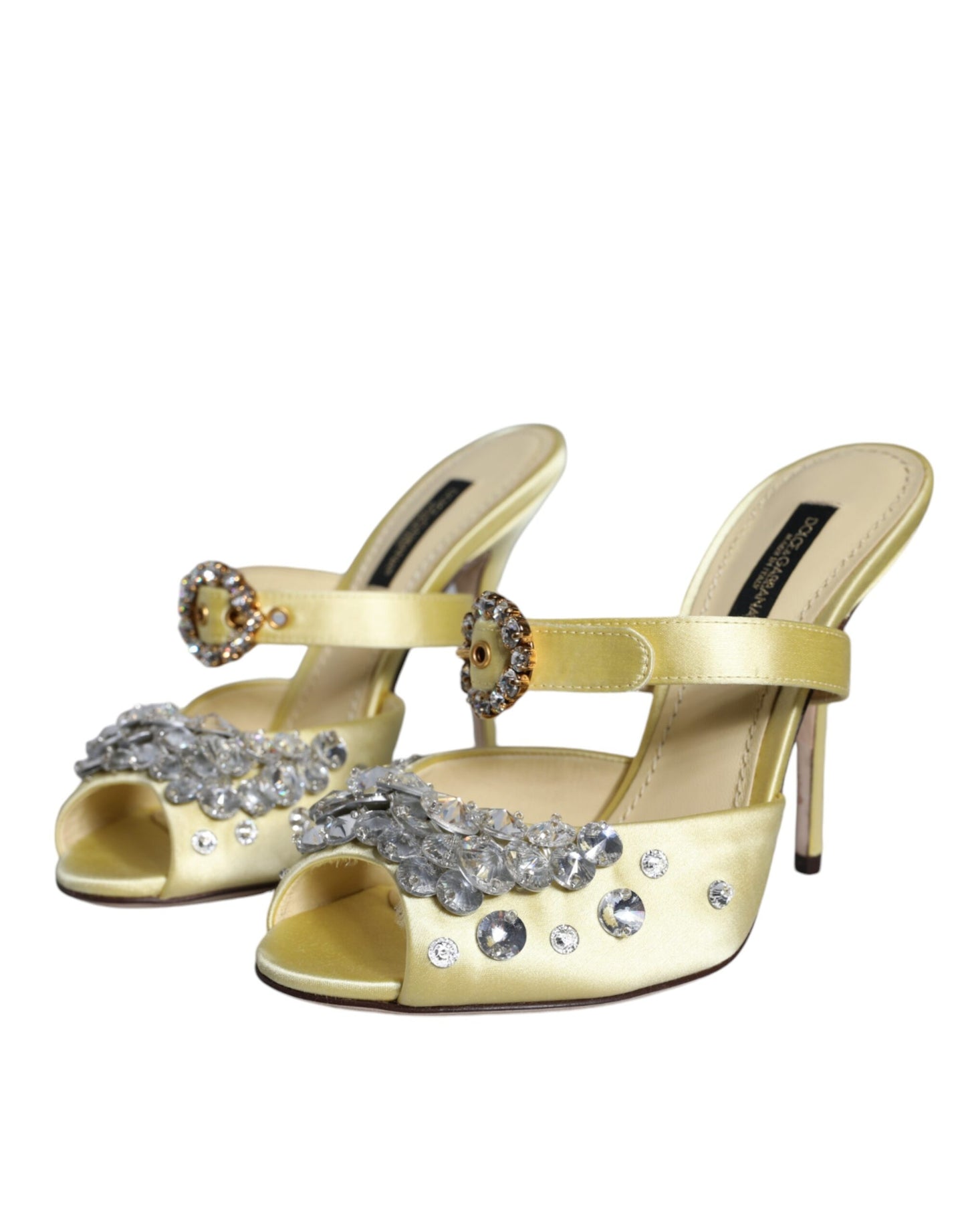 Dolce & Gabbana Gelbe Mary Janes Satin Kristall Sandalen Schuhe