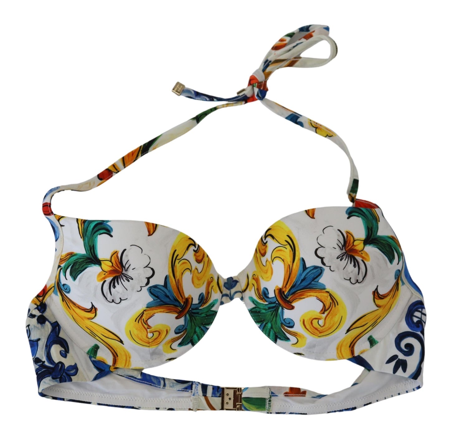 Dolce & Gabbana Weißes Majolika Beachwear Bademode Bikinioberteil