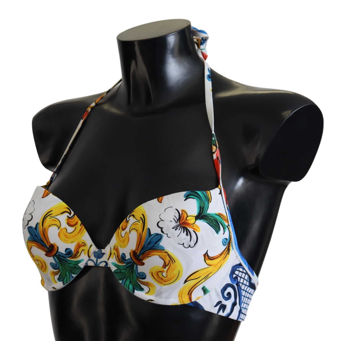 Dolce & Gabbana Weißes Majolika Beachwear Bademode Bikinioberteil