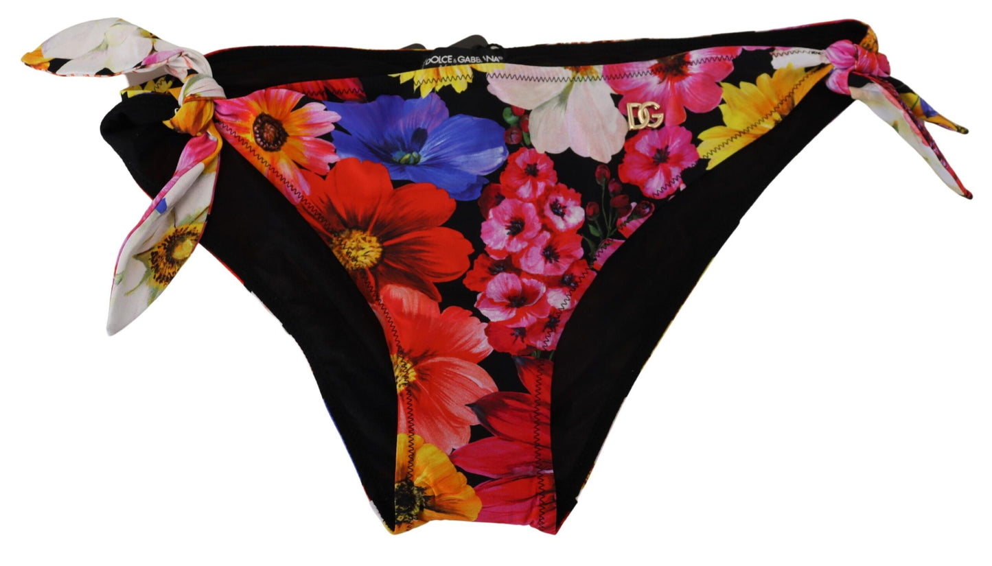 Dolce & Gabbana Schwarzer Floral Print Badeanzug Bikini Bottom Bademode