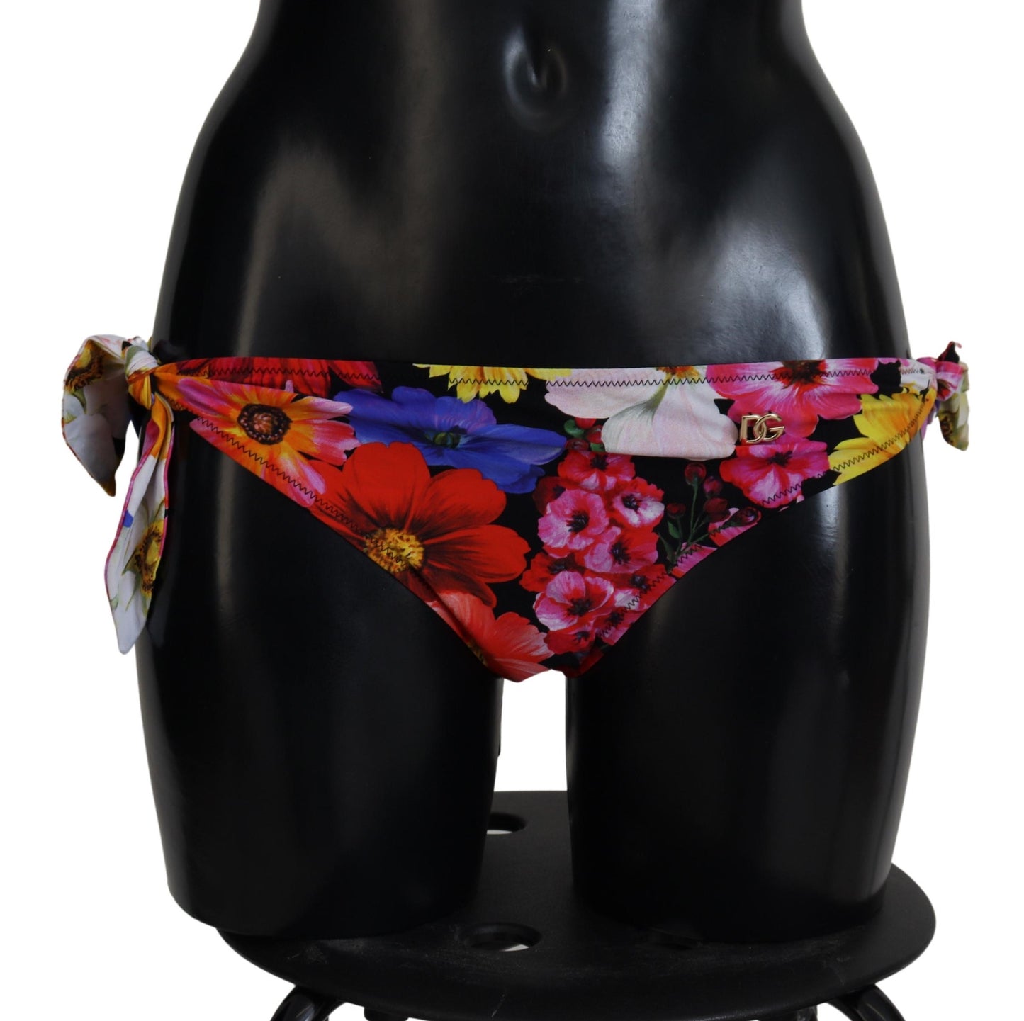 Dolce & Gabbana Schwarzer Floral Print Badeanzug Bikini Bottom Bademode