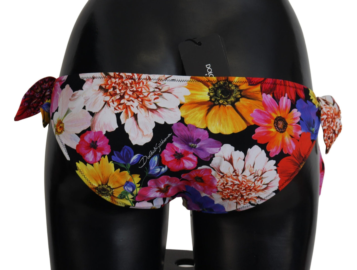 Dolce & Gabbana Schwarzer Floral Print Badeanzug Bikini Bottom Bademode