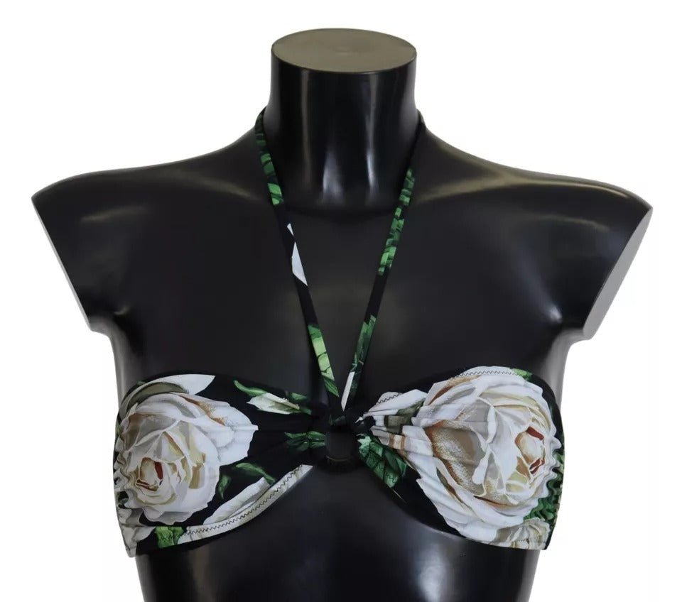 Dolce & Gabbana Schwarzer floraler Halter Bademode Bikinioberteil