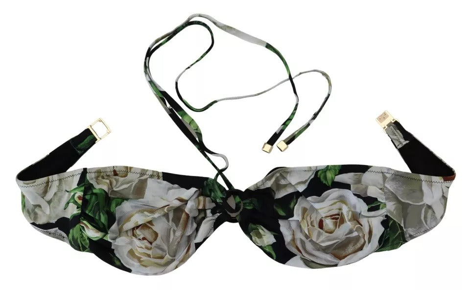 Dolce & Gabbana Schwarzer floraler Halter Bademode Bikinioberteil