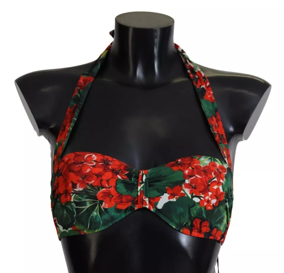 Dolce & Gabbana Multicolor Geranium Halter Beachwear Bikinioberteil