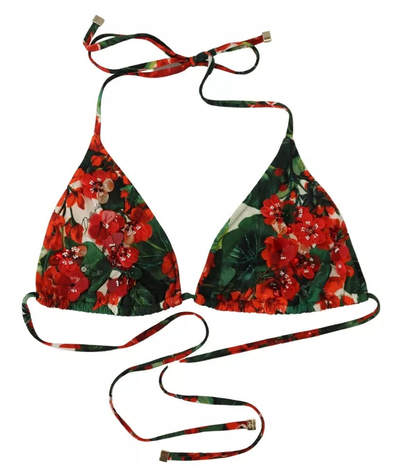 Dolce & Gabbana Multicolor Geranium Halter Beachwear Bikinioberteil