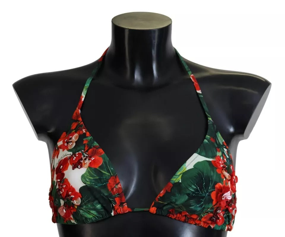 Dolce & Gabbana Multicolor Geranium Halter Beachwear Bikinioberteil