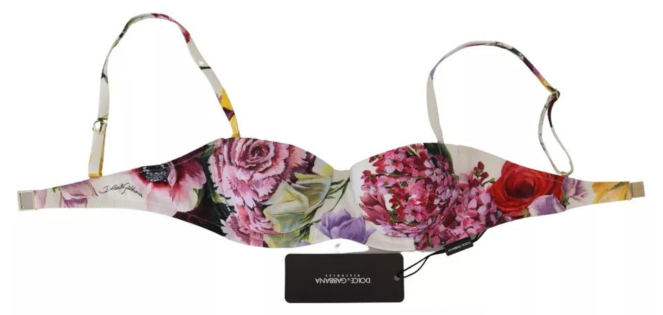 Dolce & Gabbana Weißes Bikini-Oberteil mit Blumendruck und Bademode