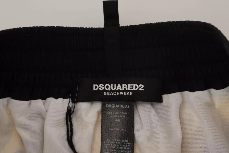 Dsquared² Gelb Schwarz Bedrucktes Nylon Strandbekleidung Shorts Bademode