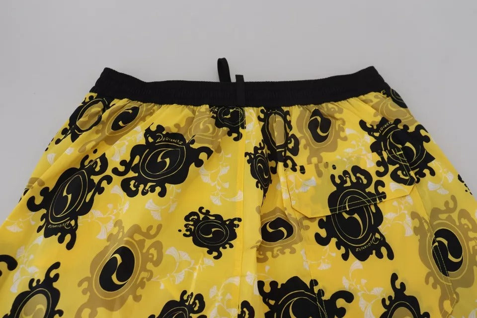 Dsquared² Gelb Schwarz Bedrucktes Nylon Strandbekleidung Shorts Bademode