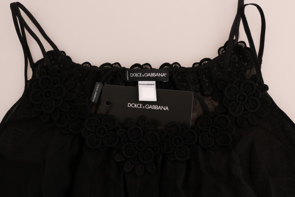 Dolce &amp; Gabbana Elegant Black Silk Lace Chemise Dress