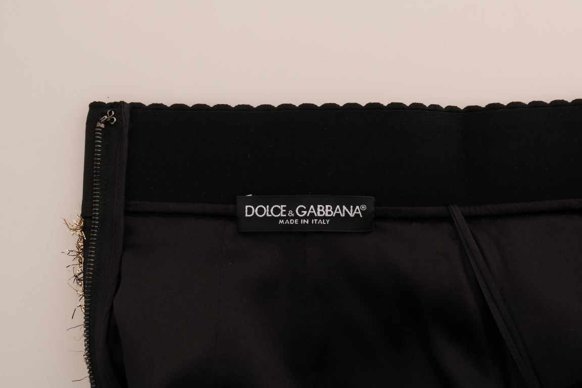 Dolce &amp; Gabbana Elegant waist-high pencil skirt with gold fringes