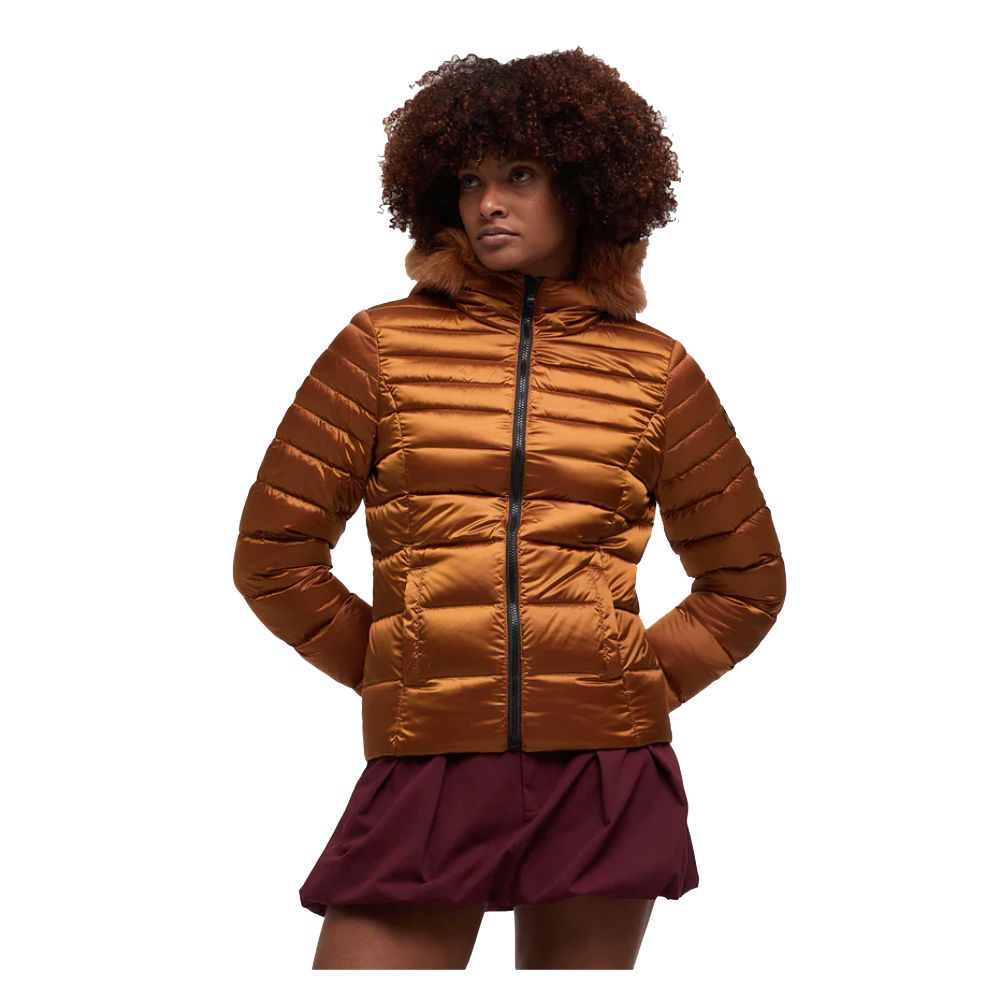 Refrigiwear Orangefarbene Nylonjacke für Frauen mit Federwattierung