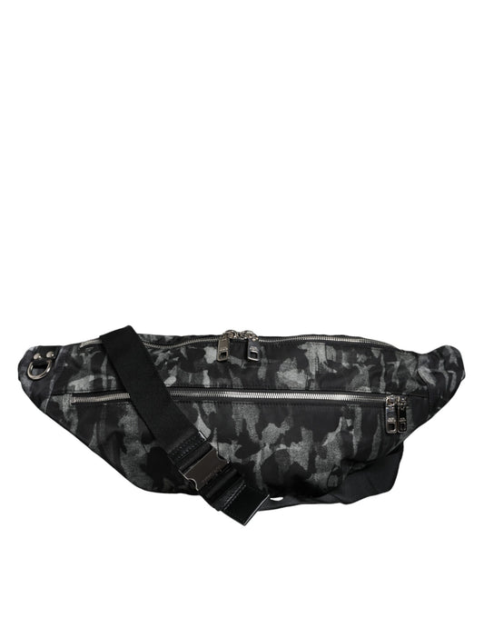 Dolce &amp; Gabbana Black Leopard Fabric Belt Waist Fanny Pack Laukku