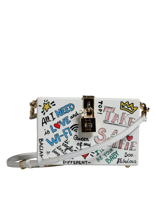 Dolce &amp; Gabbana White Graffiti Print Clutch Crossbody -laukku