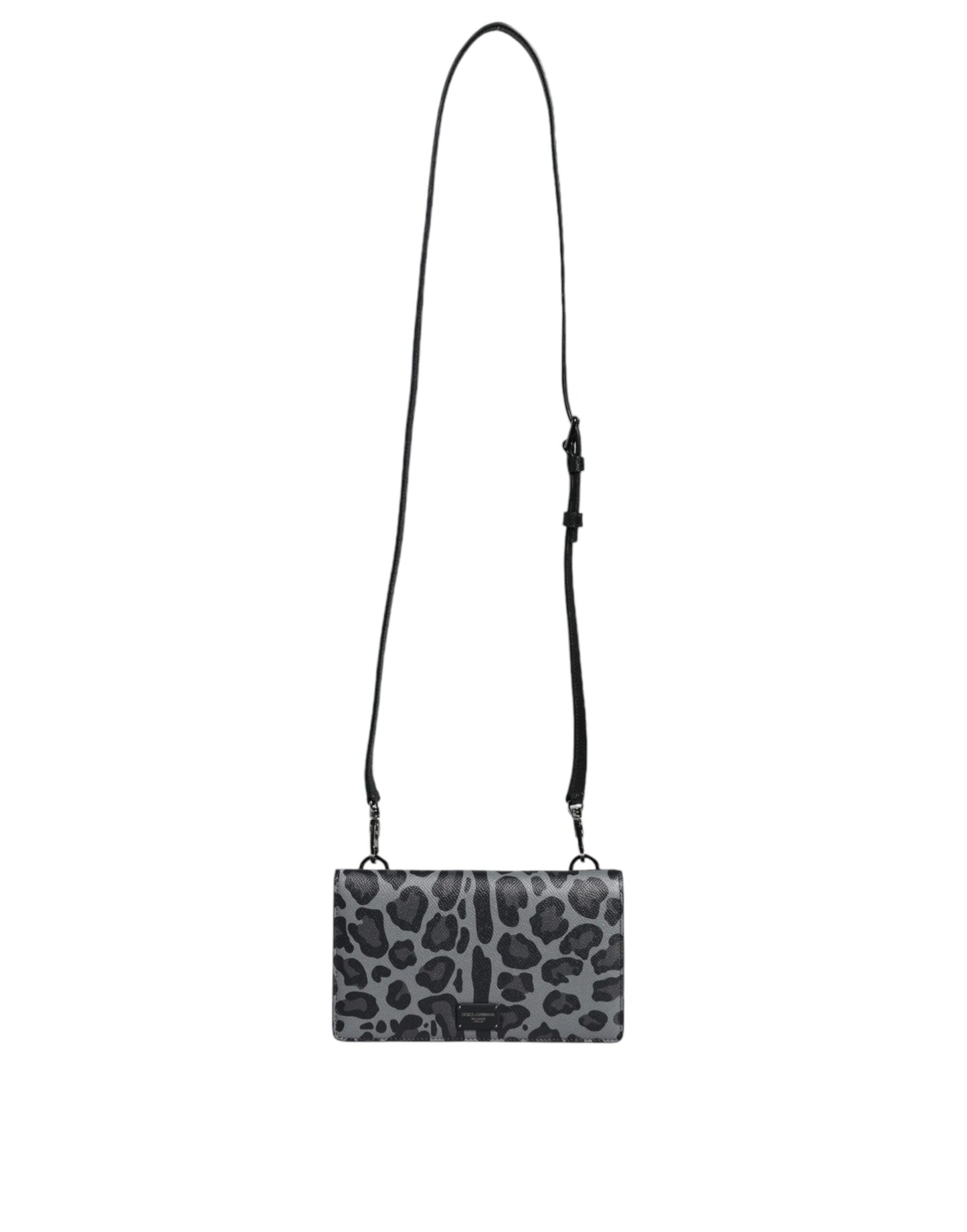 Dolce & Gabbana Schwarzgraue Leopardenleder Bifold Card Slot Crossbody Tasche