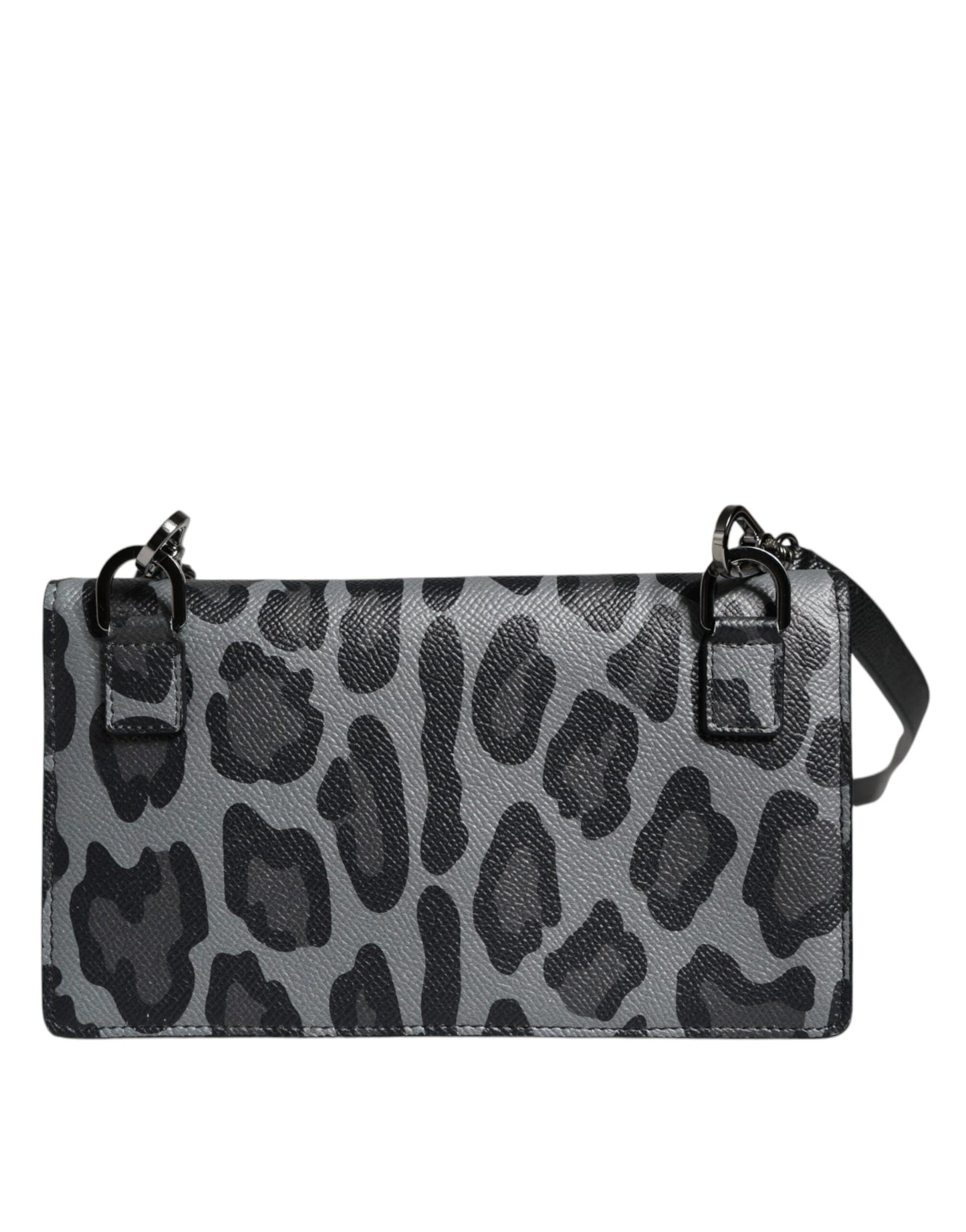 Dolce & Gabbana Schwarzgraue Leopardenleder Bifold Card Slot Crossbody Tasche