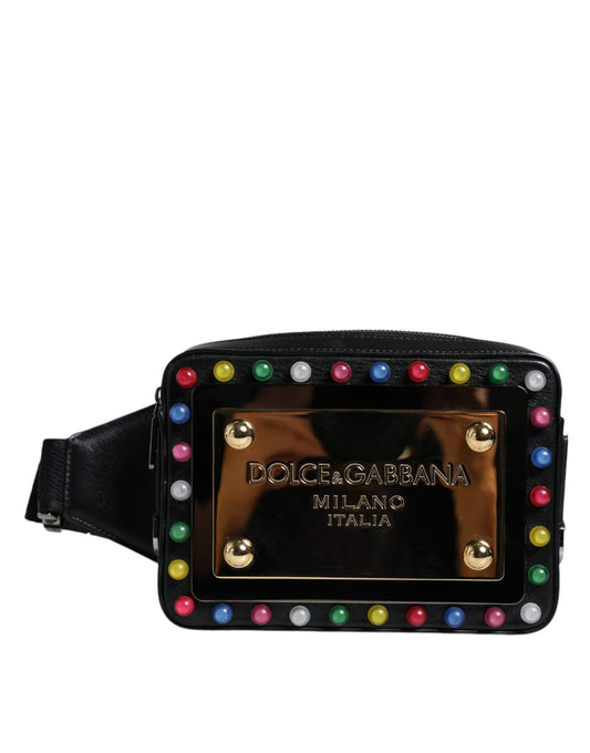 Dolce &amp; Gabbana musta nahka LED-logo vyö vyötärö Fanny Pack laukku