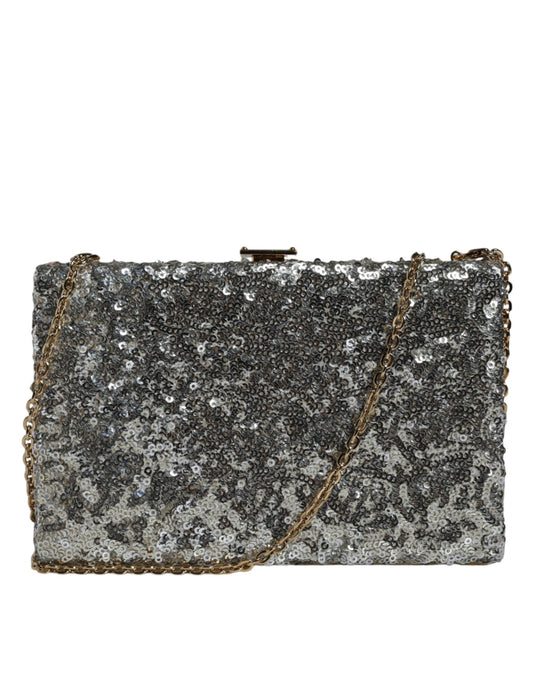 Dolce &amp; Gabbana Silver Sequined Clutch Evening Crossbody Bag