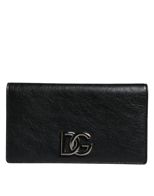 Dolce &amp; Gabbana Black Leather DG Logo Bifold Card Slot Crossbody Bag