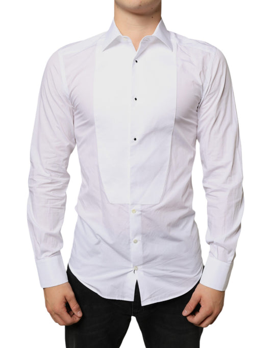 Dolce &amp; Gabbana White Bib Cotton Poplin Formal Dress Shirt