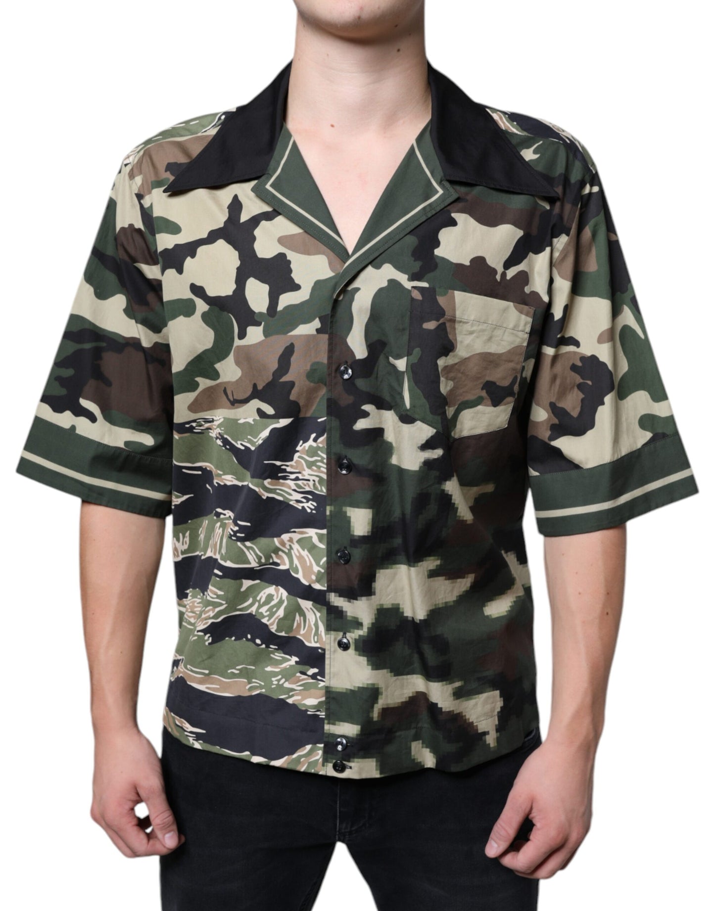 Dolce & Gabbana Multicolor Camouflage Button Down Herren Freizeithemd