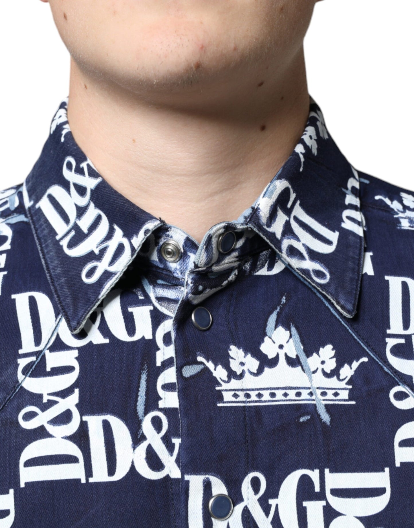 Dolce &amp; Gabbana Blue Crown Logo Print Slim Fit -puuvillapaita