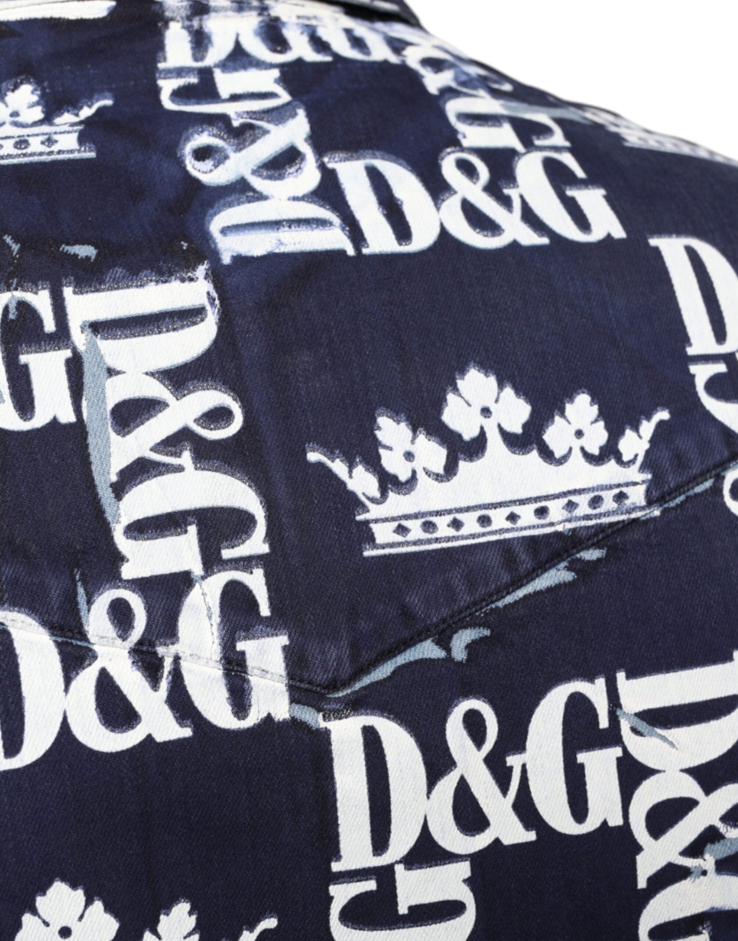 Dolce &amp; Gabbana Blue Crown Logo Print Slim Fit -puuvillapaita