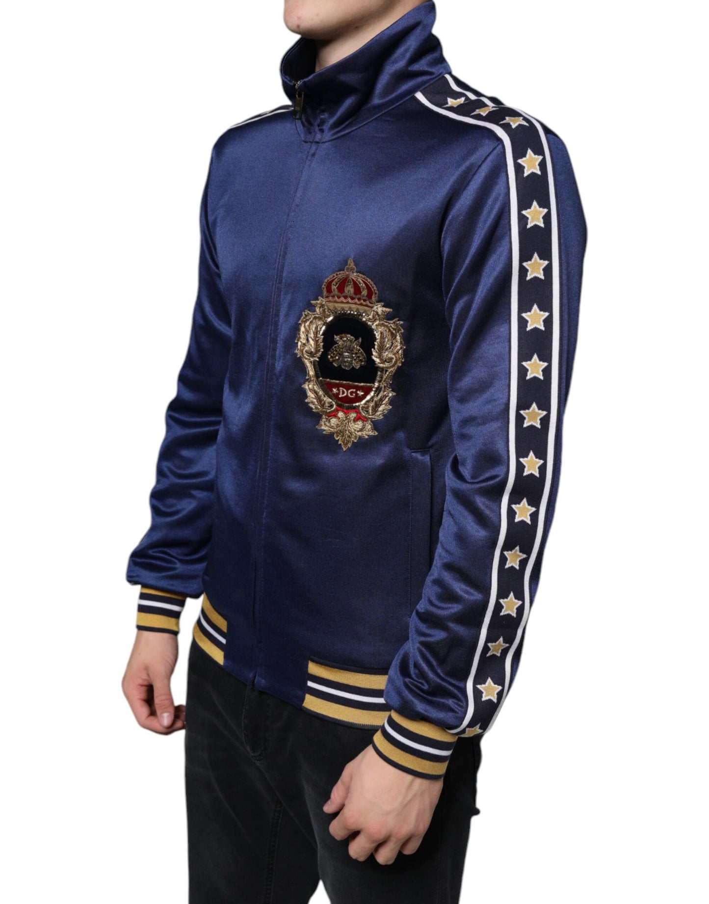 Dolce &amp; Gabbana Blue Heraldic Patch Stripe King Bee Sweater