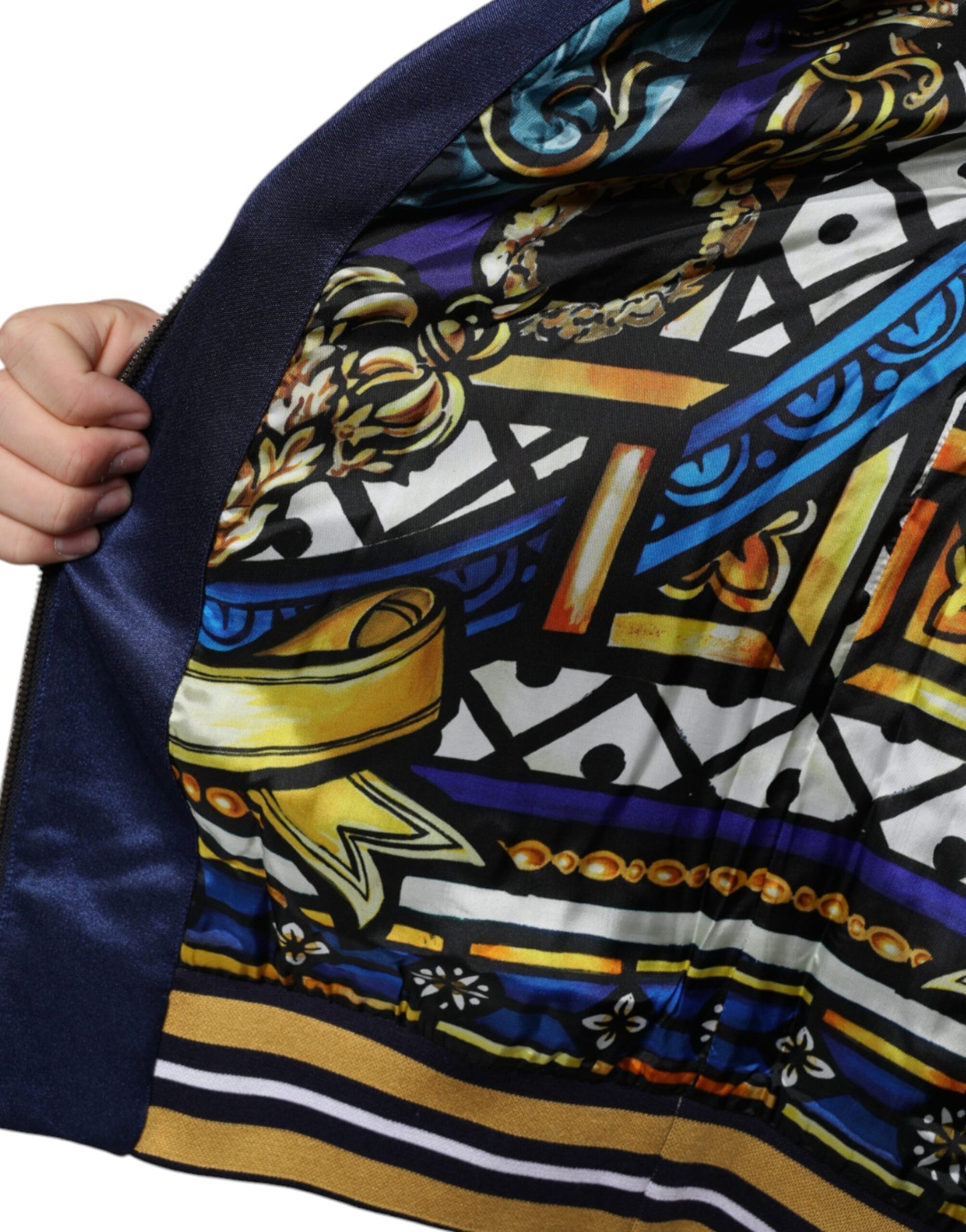 Dolce &amp; Gabbana Blue Heraldic Patch Stripe King Bee Sweater