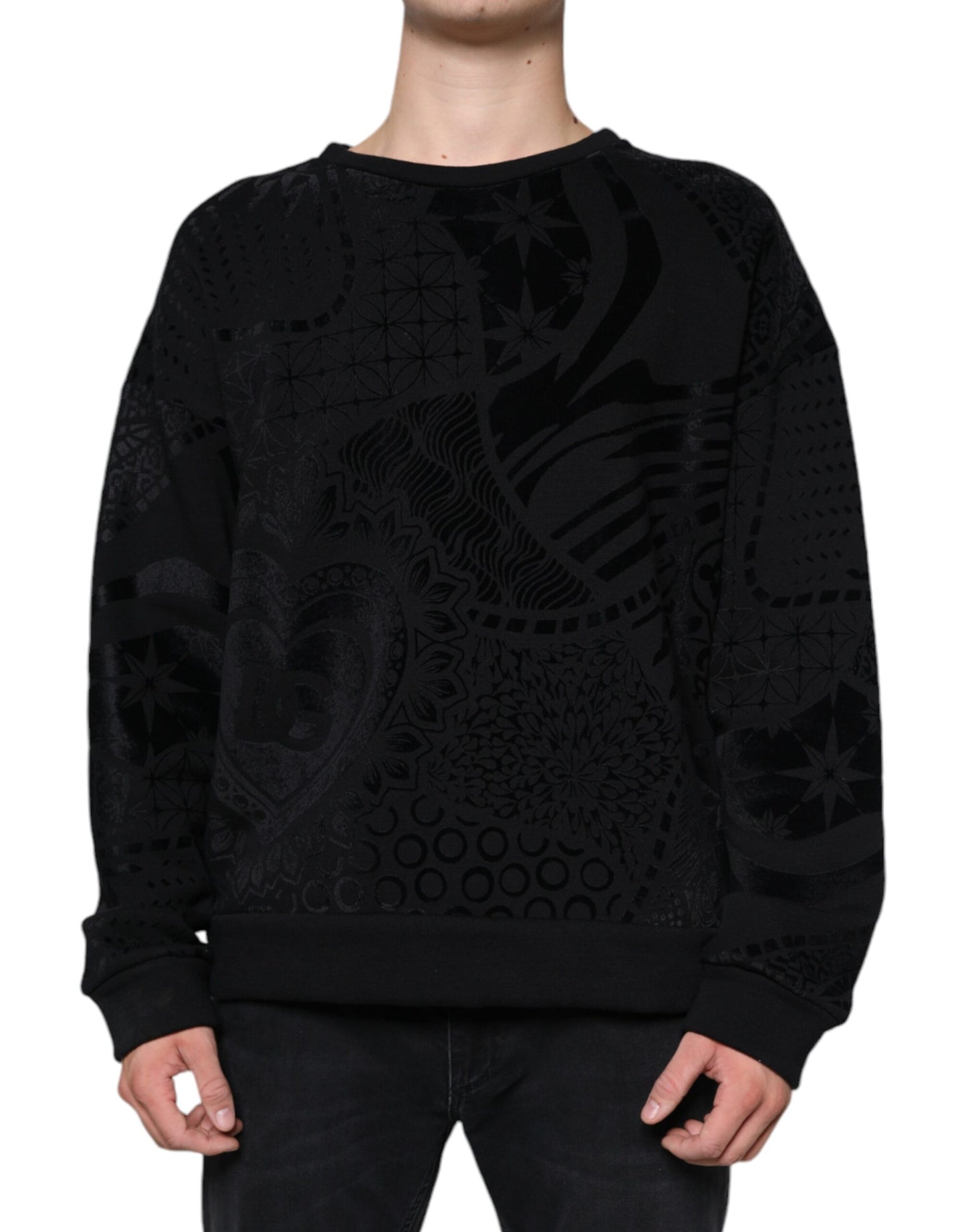 Dolce & Gabbana Schwarzes bedrucktes Sweatshirt mit Rundhalsausschnitt Pullover