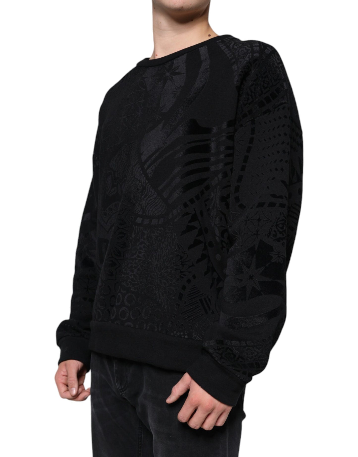 Dolce & Gabbana Schwarzes bedrucktes Sweatshirt mit Rundhalsausschnitt Pullover