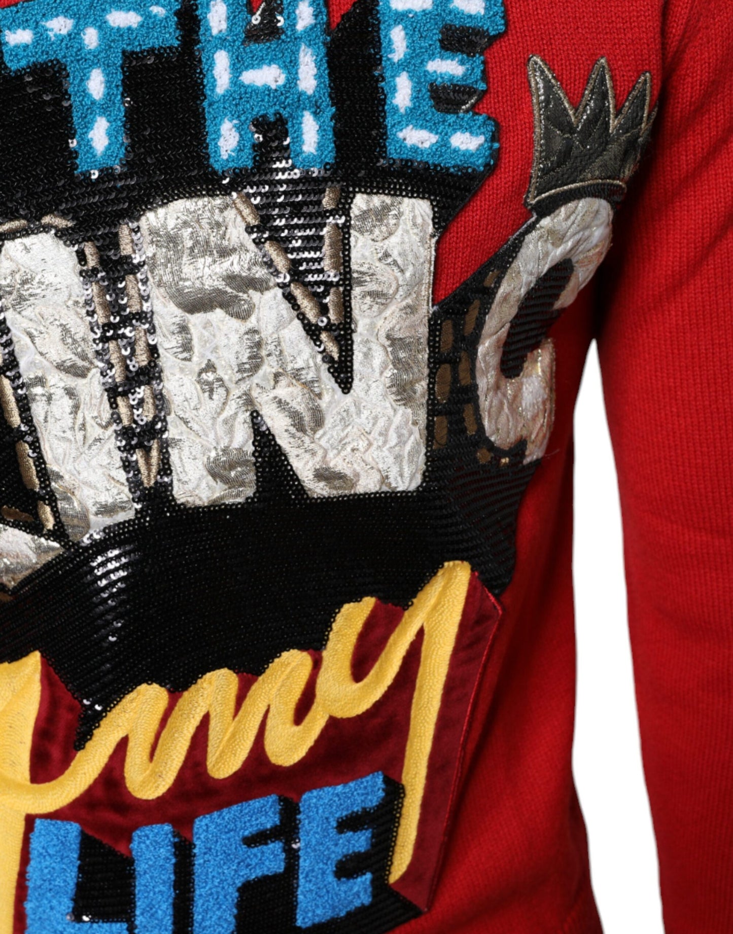 Dolce & Gabbana Rotes I'm The King Sweatshirt mit Rundhalsausschnitt aus Wolle Pullover