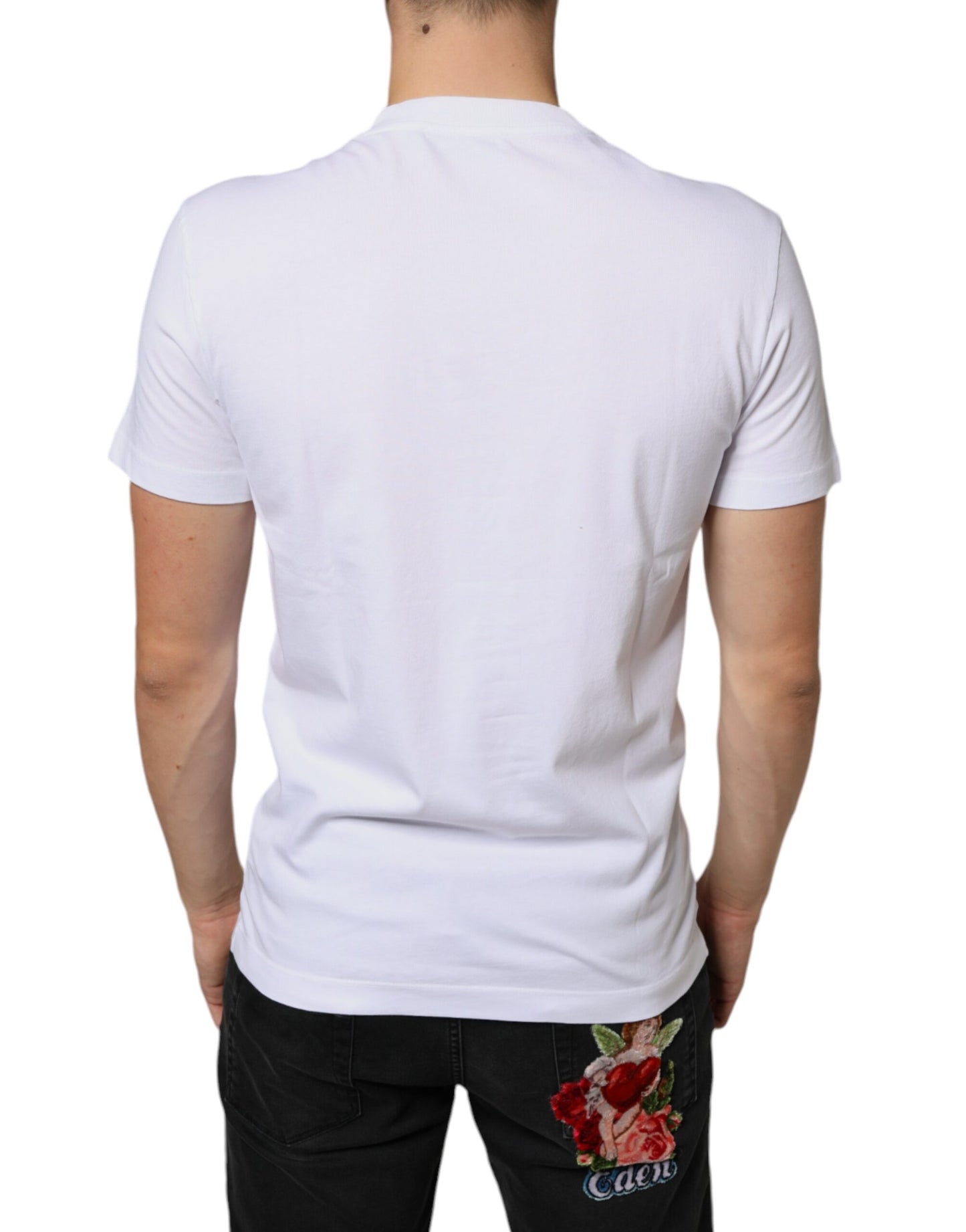 Dolce & Gabbana Weißes Baumwoll-T-Shirt mit DG-Applikationen