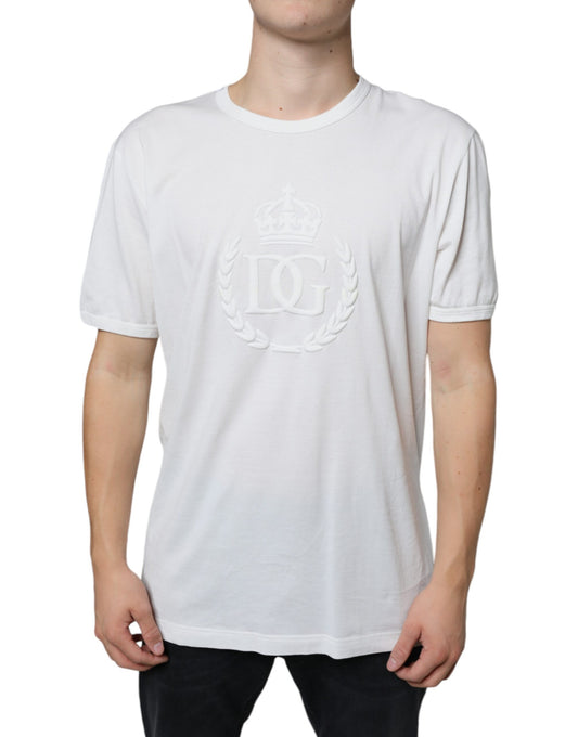 Dolce &amp; Gabbana White Logo Kohokuvioitu Cotton Crewneck T-paita