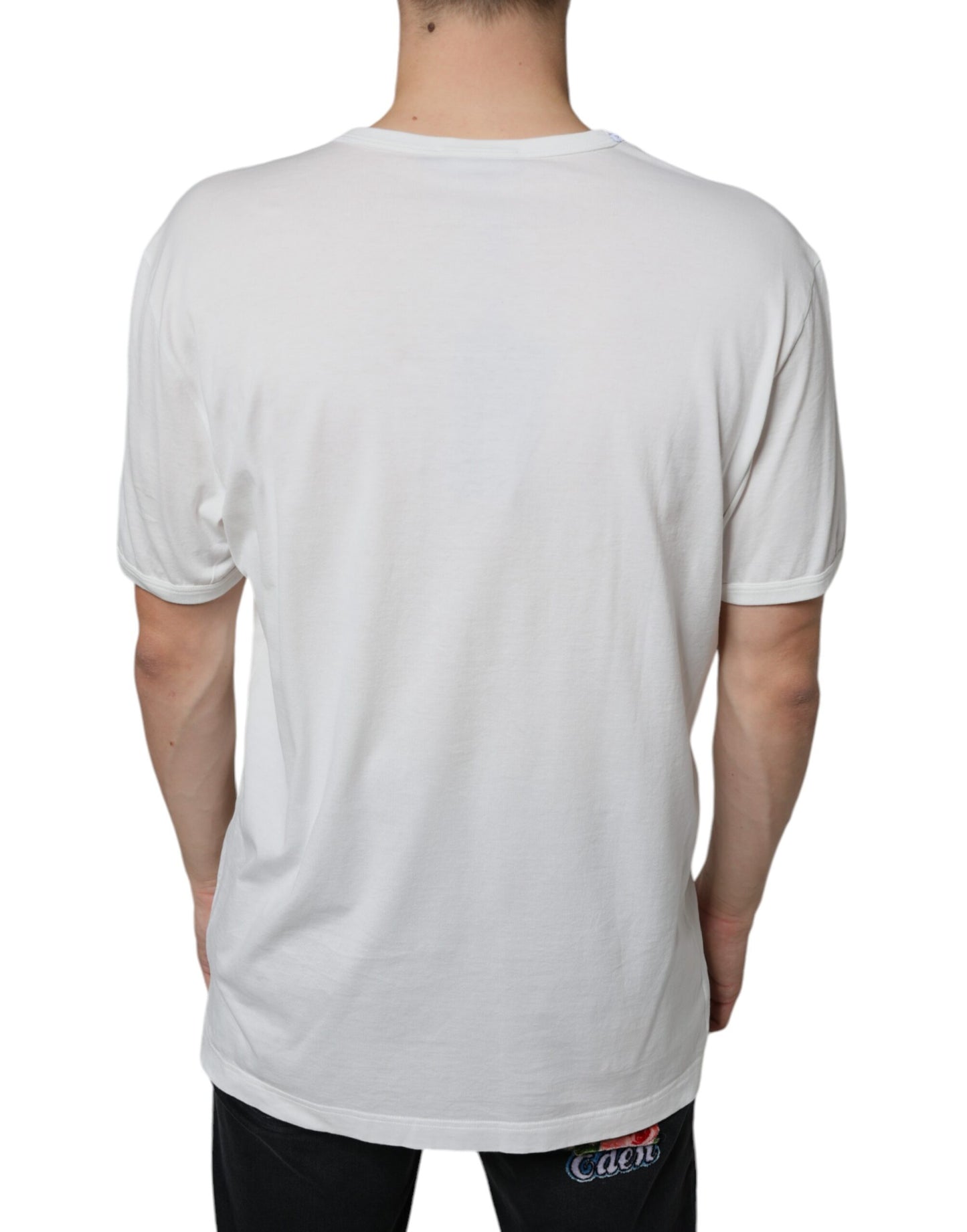 Dolce &amp; Gabbana White Logo Embossed Cotton Crewneck T-shirt